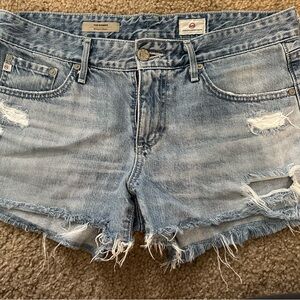 Ag Adriano Goldschmied Bonnie Boyfriend Blue Jean Shorts Distressed Cut-Off